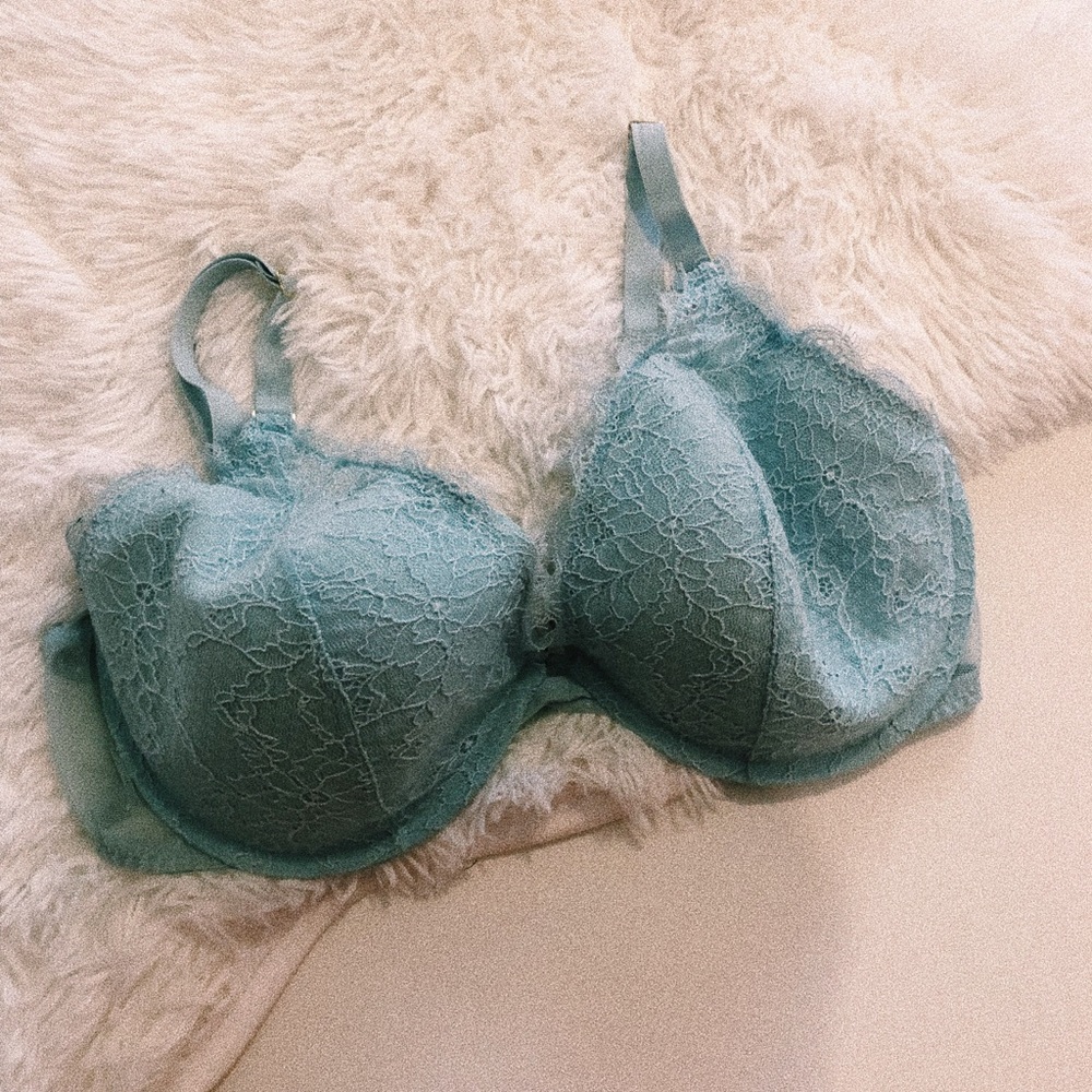 Vintage 90s Style Blue Lace Bra